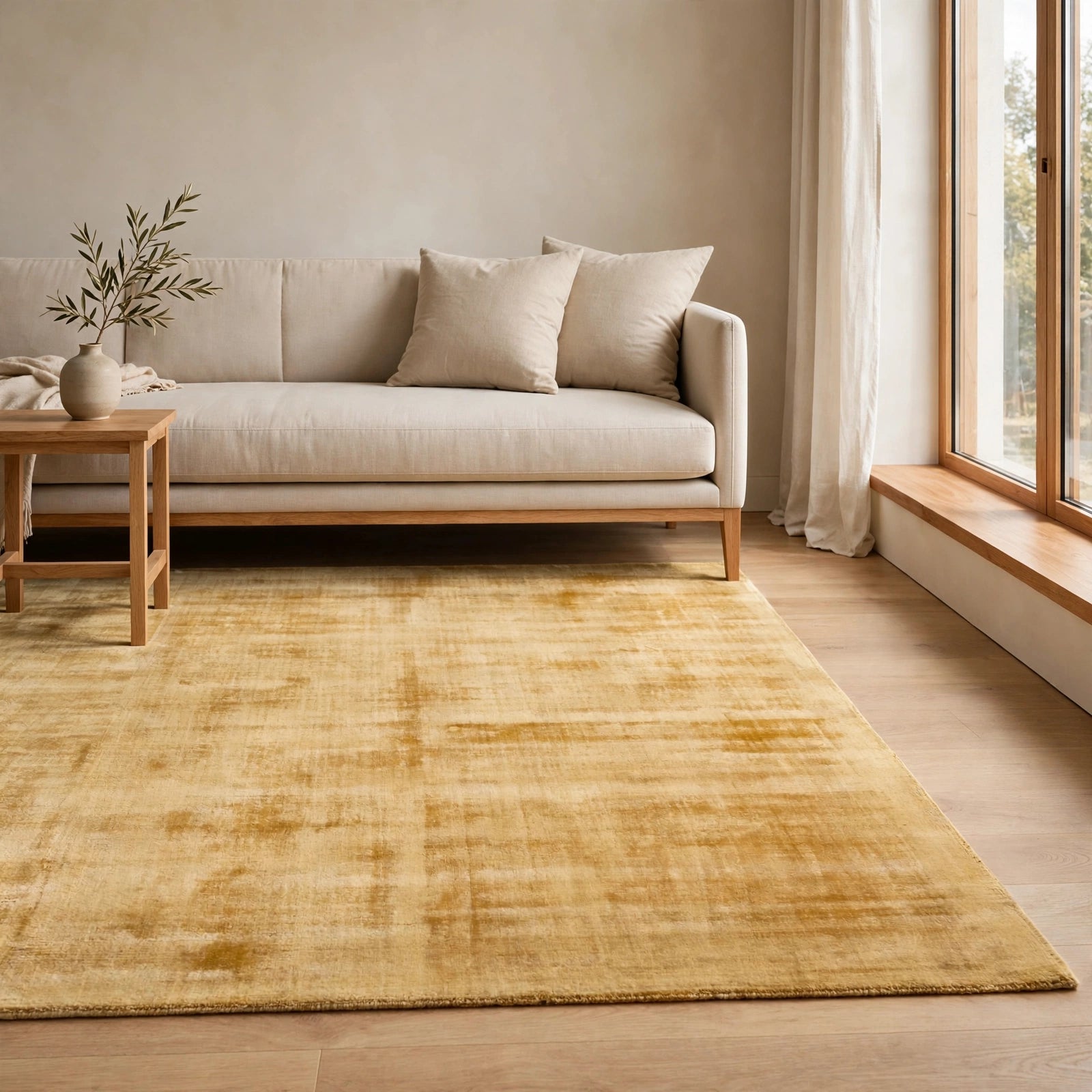 Yellow Viscose Rug – Handmade Handloom Carpet, Bhadohi India