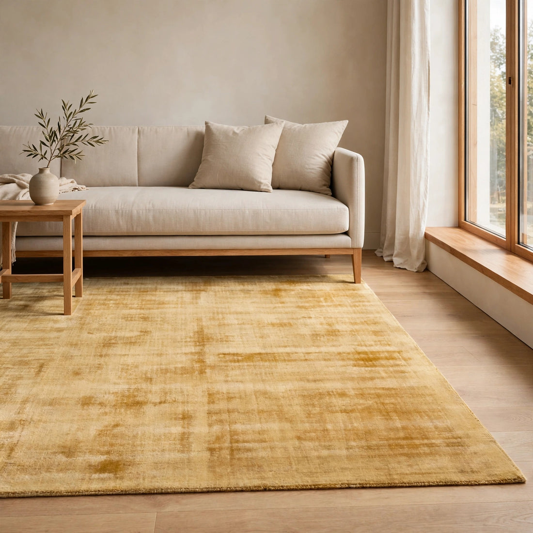 Yellow Viscose Rug – Handmade Handloom Carpet, Bhadohi India