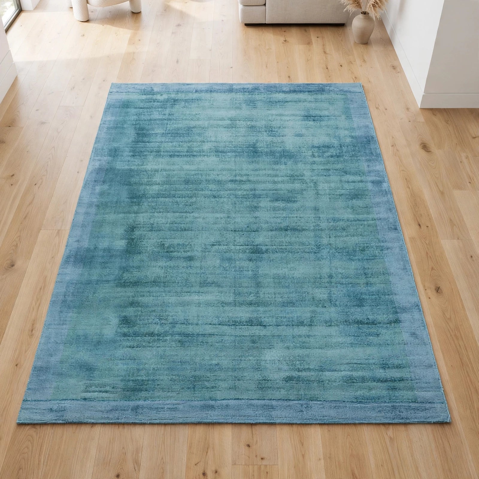 Ensign Blue Viscose Rug – Handmade Handloom Carpet, Bhadohi India
