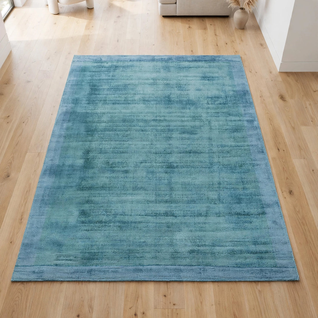 Ensign Blue Viscose Rug – Handmade Handloom Carpet, Bhadohi India