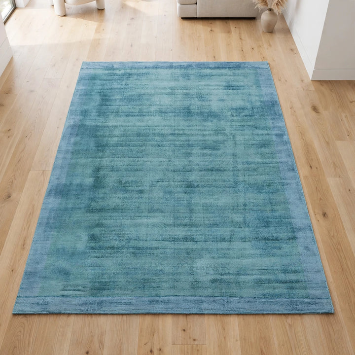 Ensign Blue Viscose Rug – Handmade Handloom Carpet, Bhadohi India