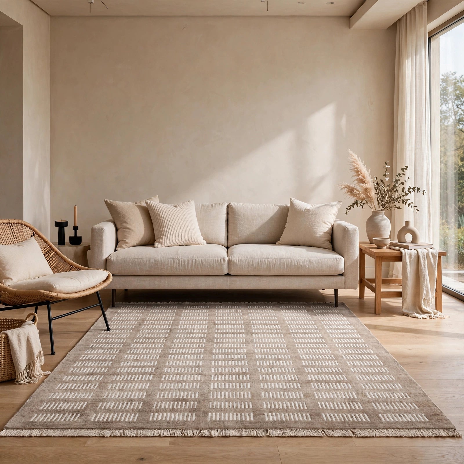 Light Brown Viscose Rug – Handmade Handloom Carpet, Bhadohi India