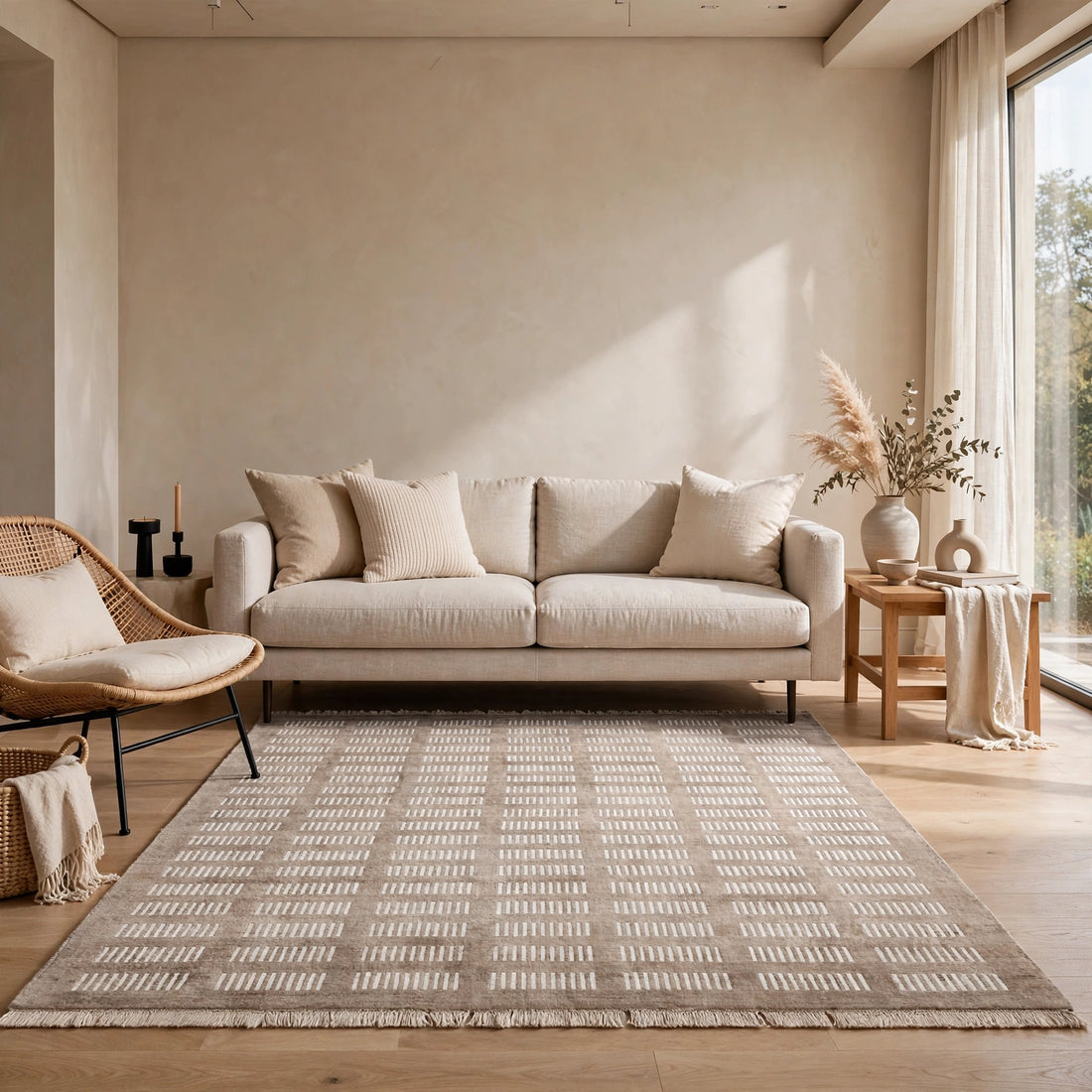 Light Brown Viscose Rug – Handmade Handloom Carpet, Bhadohi India