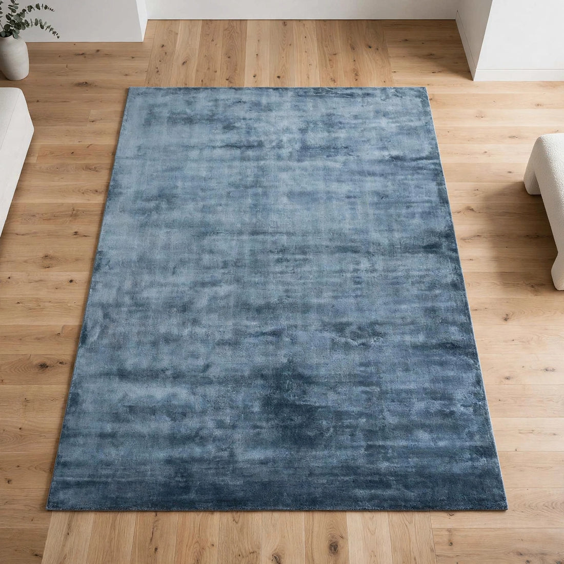 Aegean Blue Viscose Rug – Handmade Handloom Carpet, Bhadohi India