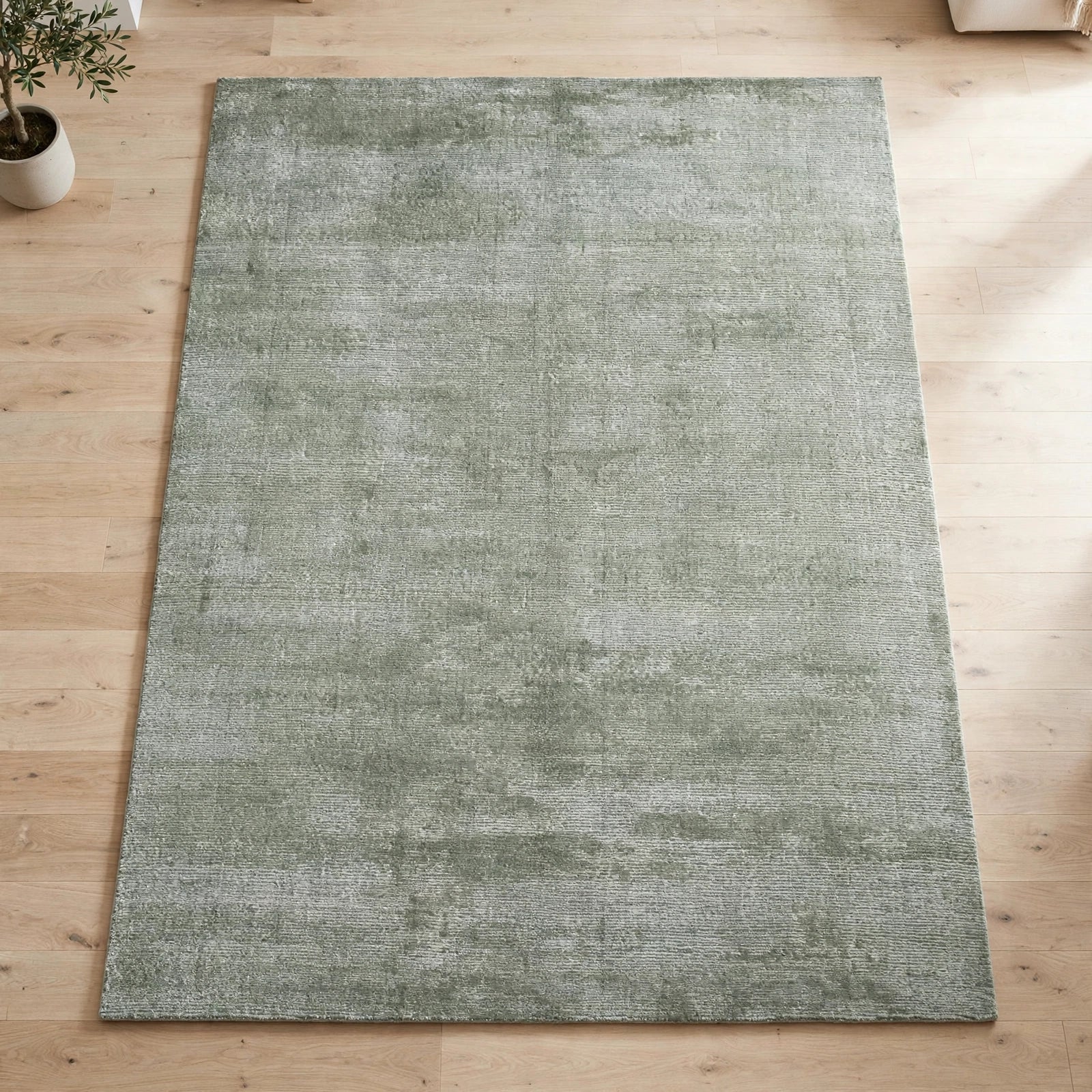 Mineral Blue Viscose Rug – Handmade Handloom Carpet, Bhadohi India