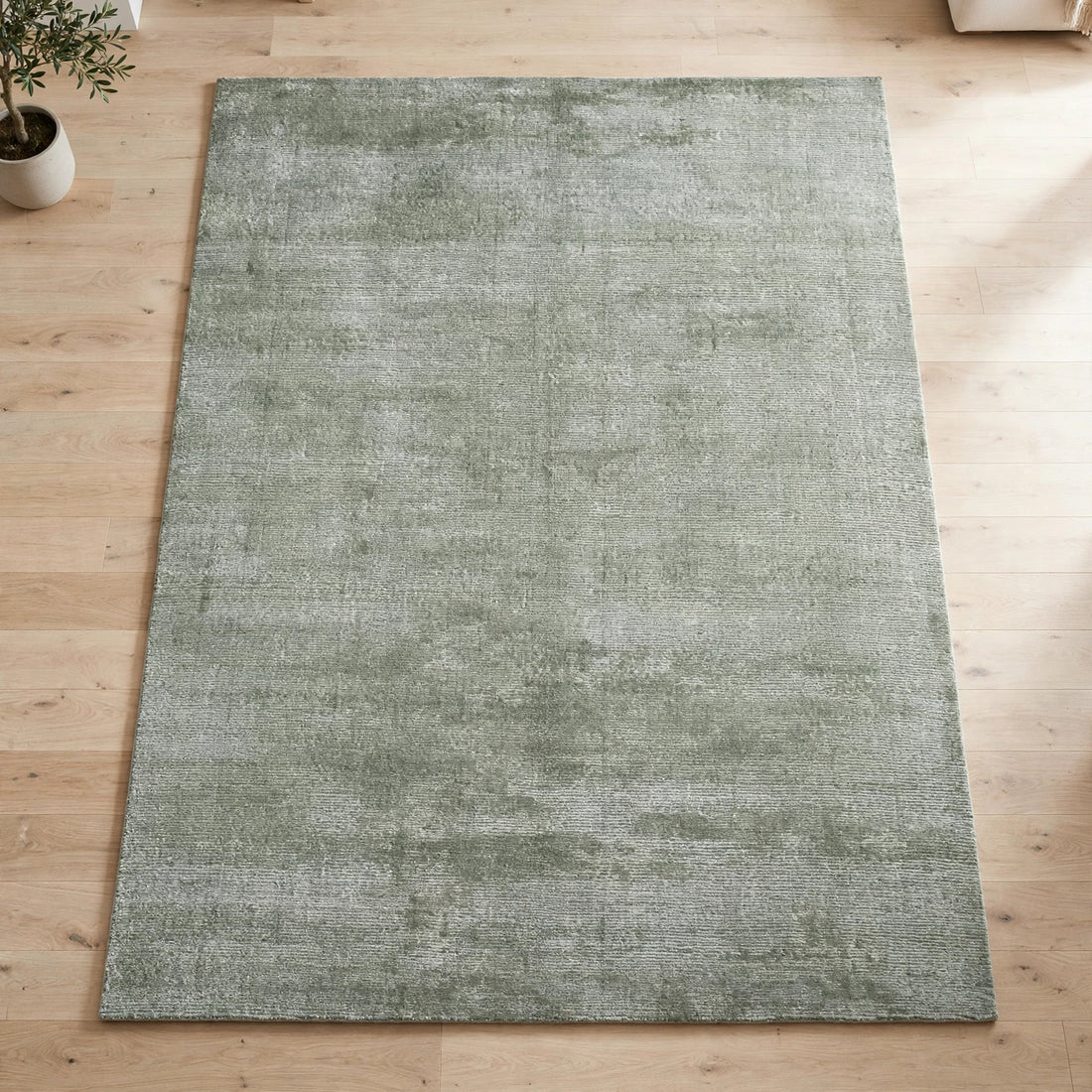 Mineral Blue Viscose Rug – Handmade Handloom Carpet, Bhadohi India