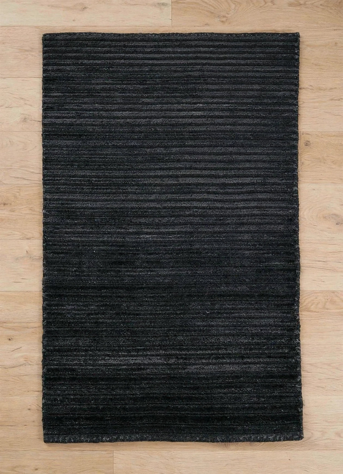 Black Viscose Rug – Handmade Handloom Carpet, Bhadohi India