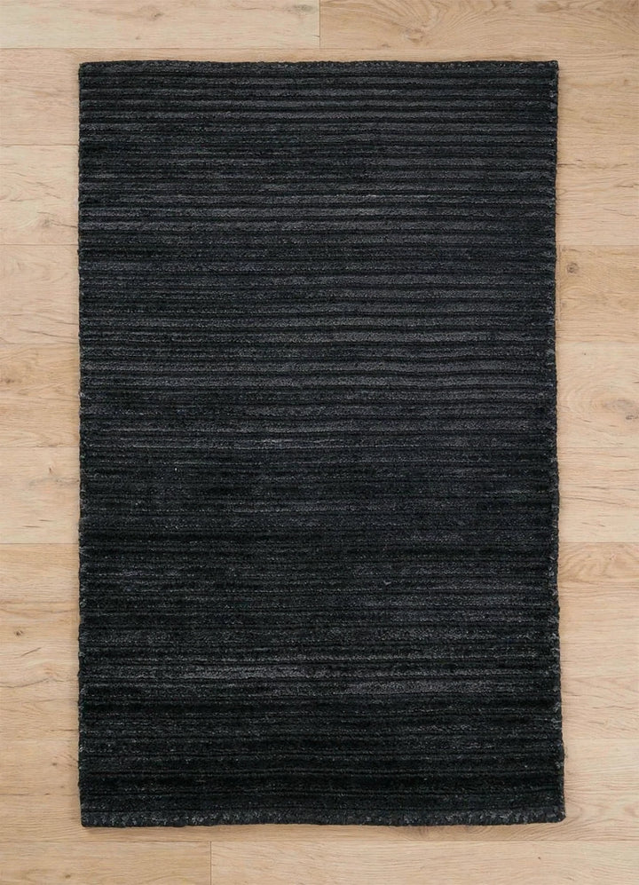Black Viscose Rug – Handmade Handloom Carpet, Bhadohi India