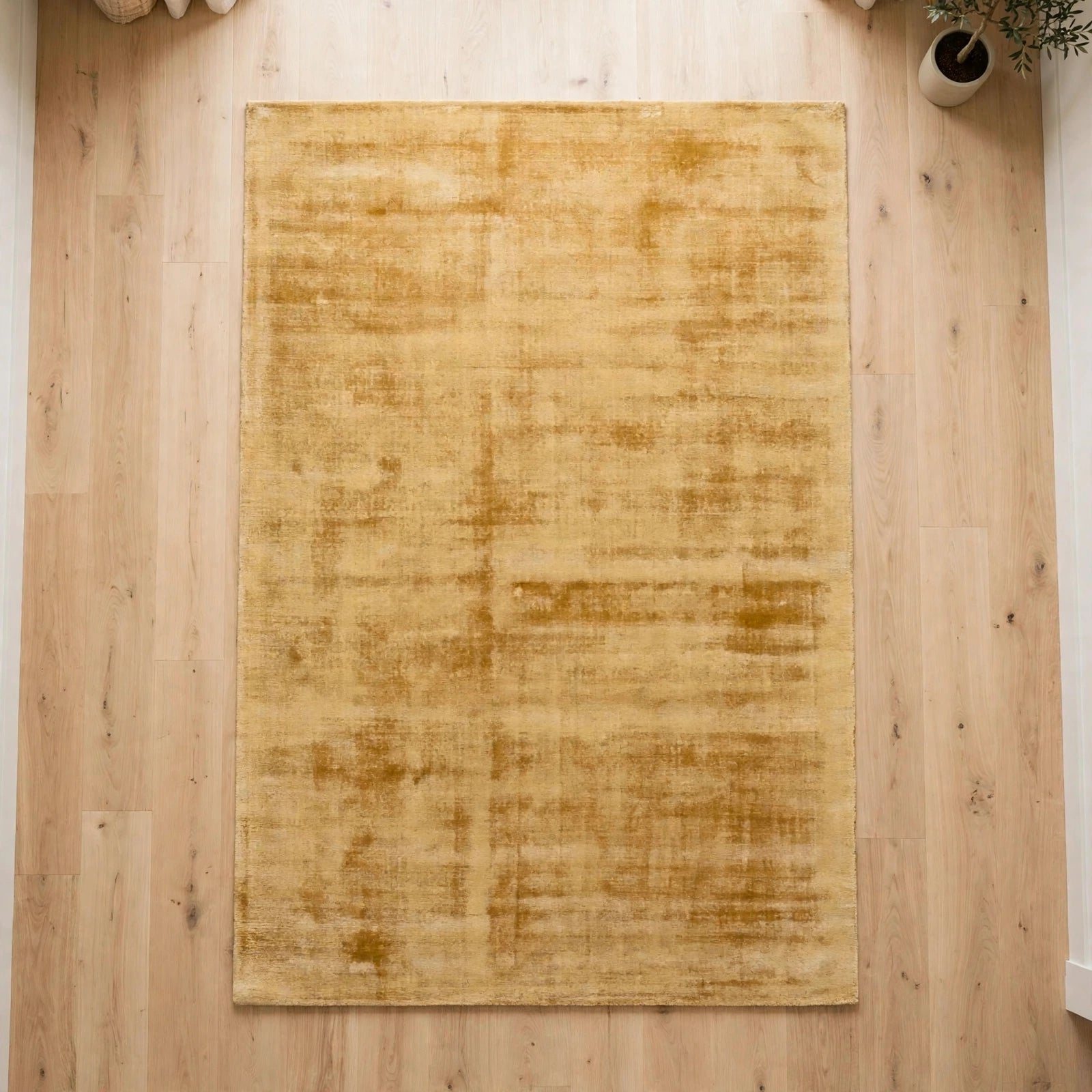 Yellow Viscose Rug – Handmade Handloom Carpet, Bhadohi India
