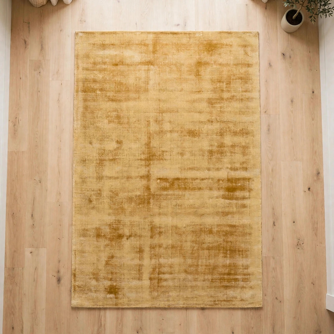 Yellow Viscose Rug – Handmade Handloom Carpet, Bhadohi India