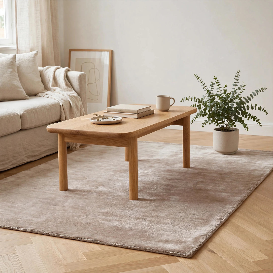 Dusty Rose Silky Viscose Rug – Handmade Silk-Look Handloom Carpet, Bhadohi India