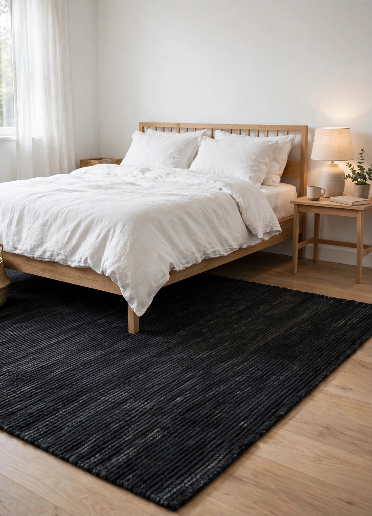 Black Viscose Rug – Handmade Handloom Carpet, Bhadohi India