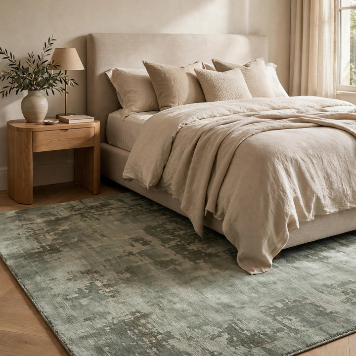 Mineral Blue Viscose Rug – Handmade Handloom Carpet, Bhadohi India