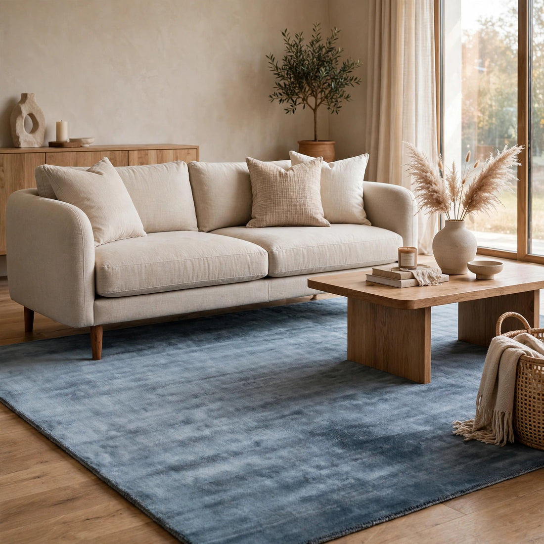 Aegean Blue Viscose Rug – Handmade Handloom Carpet, Bhadohi India