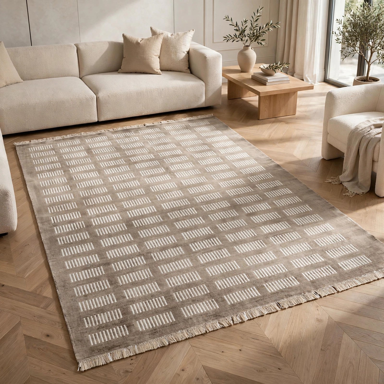 Light Brown Viscose Rug – Handmade Handloom Carpet, Bhadohi India