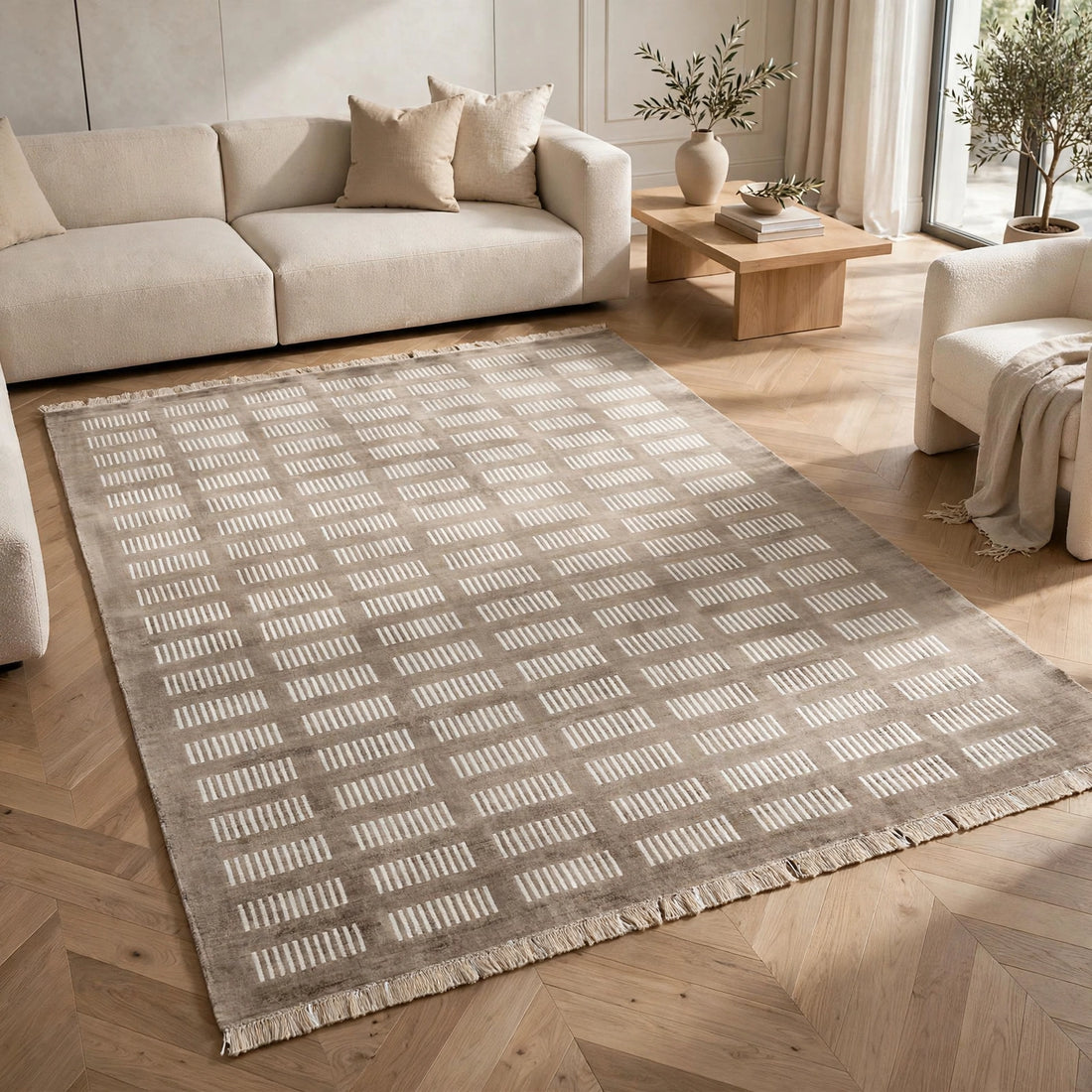 Light Brown Viscose Rug – Handmade Handloom Carpet, Bhadohi India