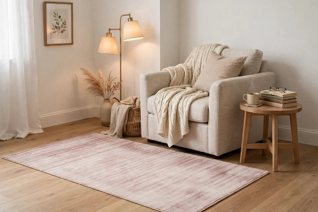 Pink Viscose Rug – Handmade Handloom Carpet, Bhadohi India