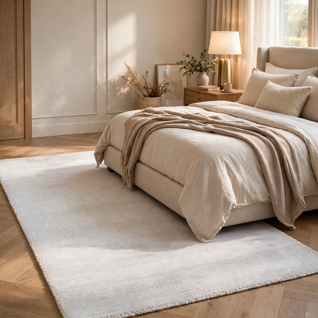 White Viscose Rug – Handmade Handloom Carpet, Bhadohi India