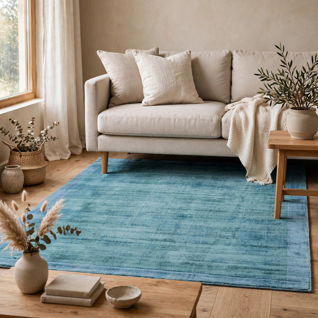 Ensign Blue Viscose Rug – Handmade Handloom Carpet, Bhadohi India