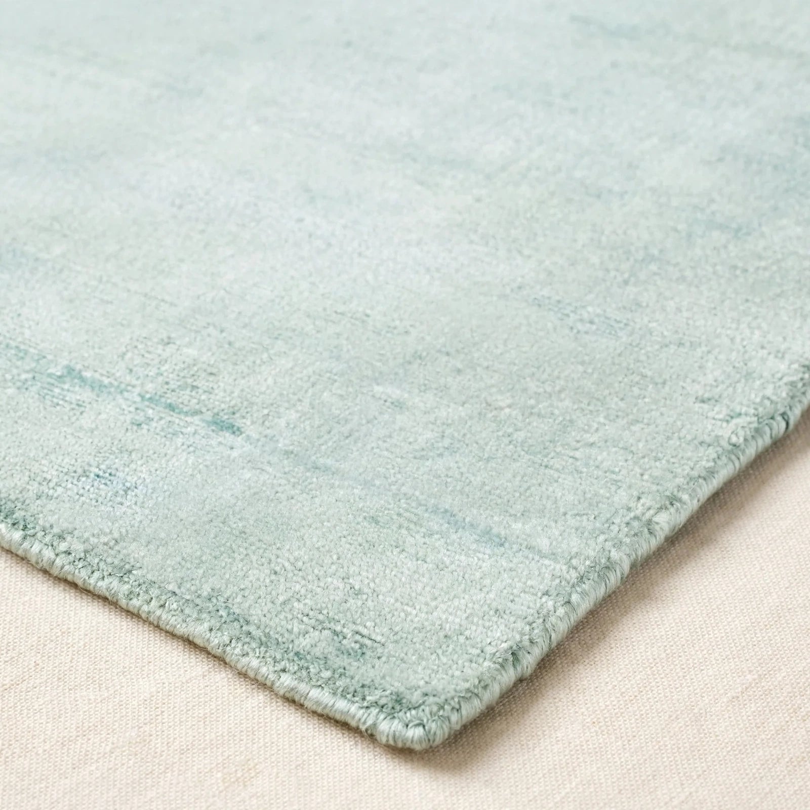 Aqua Blue Viscose Rug – Handmade Handloom Carpet, Bhadohi India