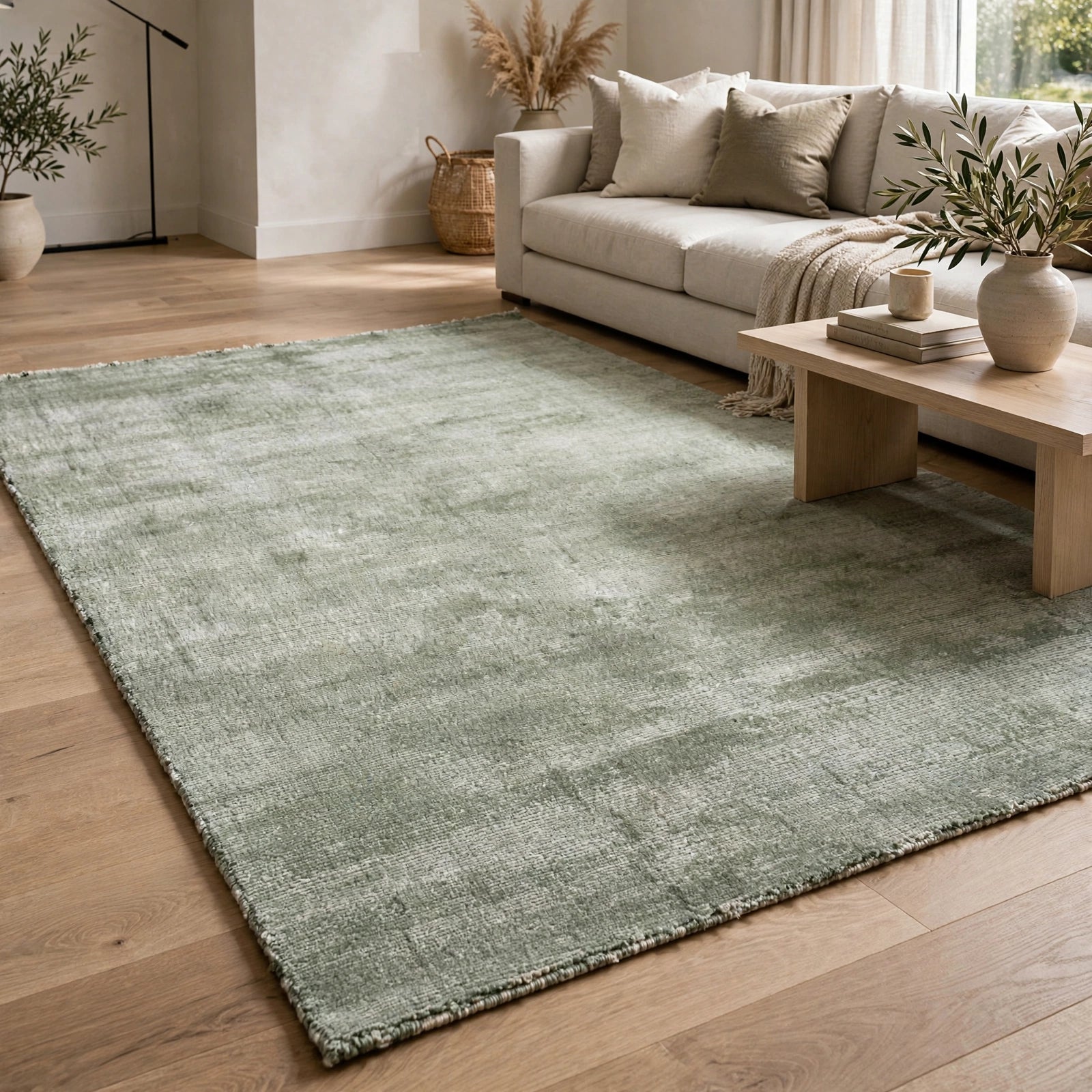 Mineral Blue Viscose Rug – Handmade Handloom Carpet, Bhadohi India