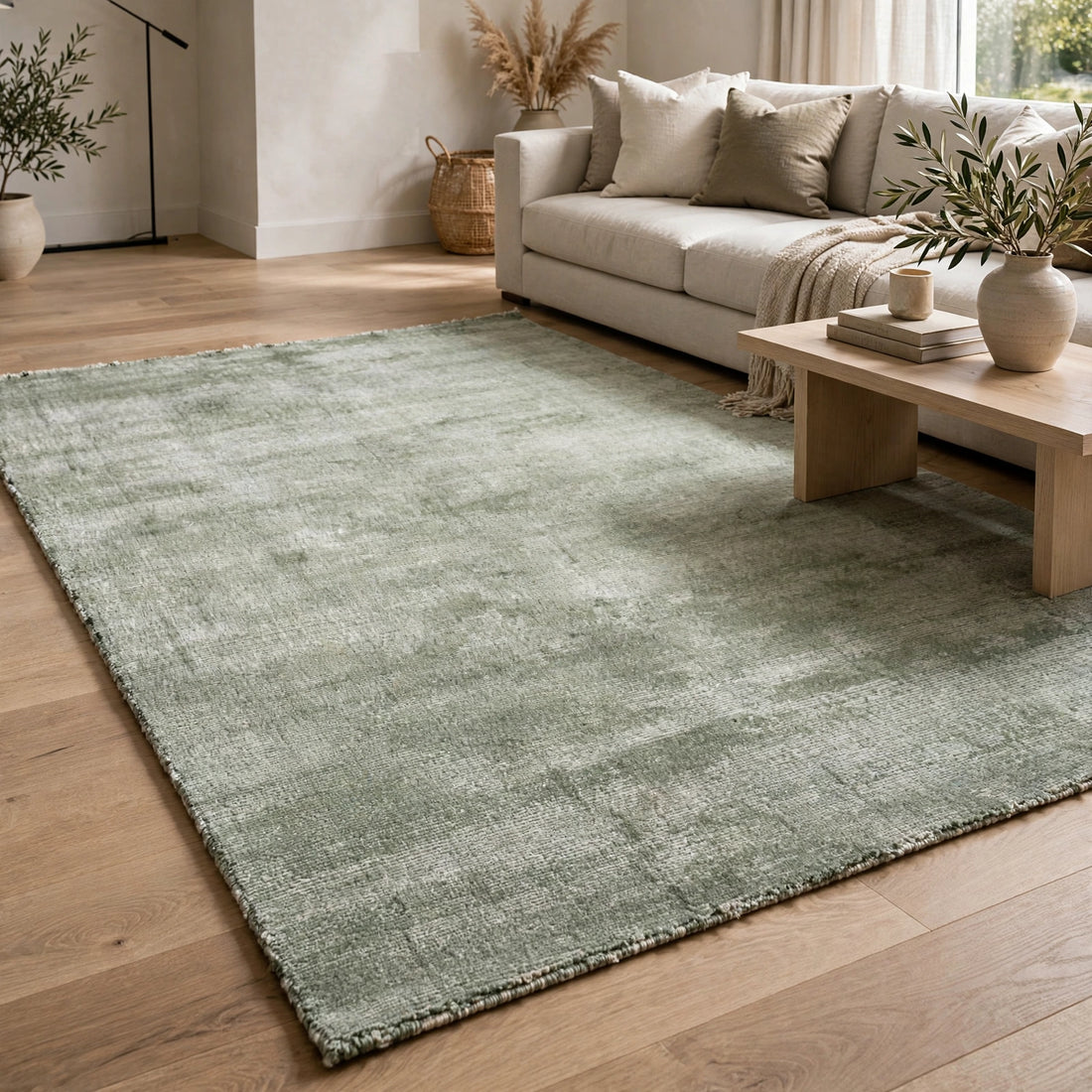 Mineral Blue Viscose Rug – Handmade Handloom Carpet, Bhadohi India