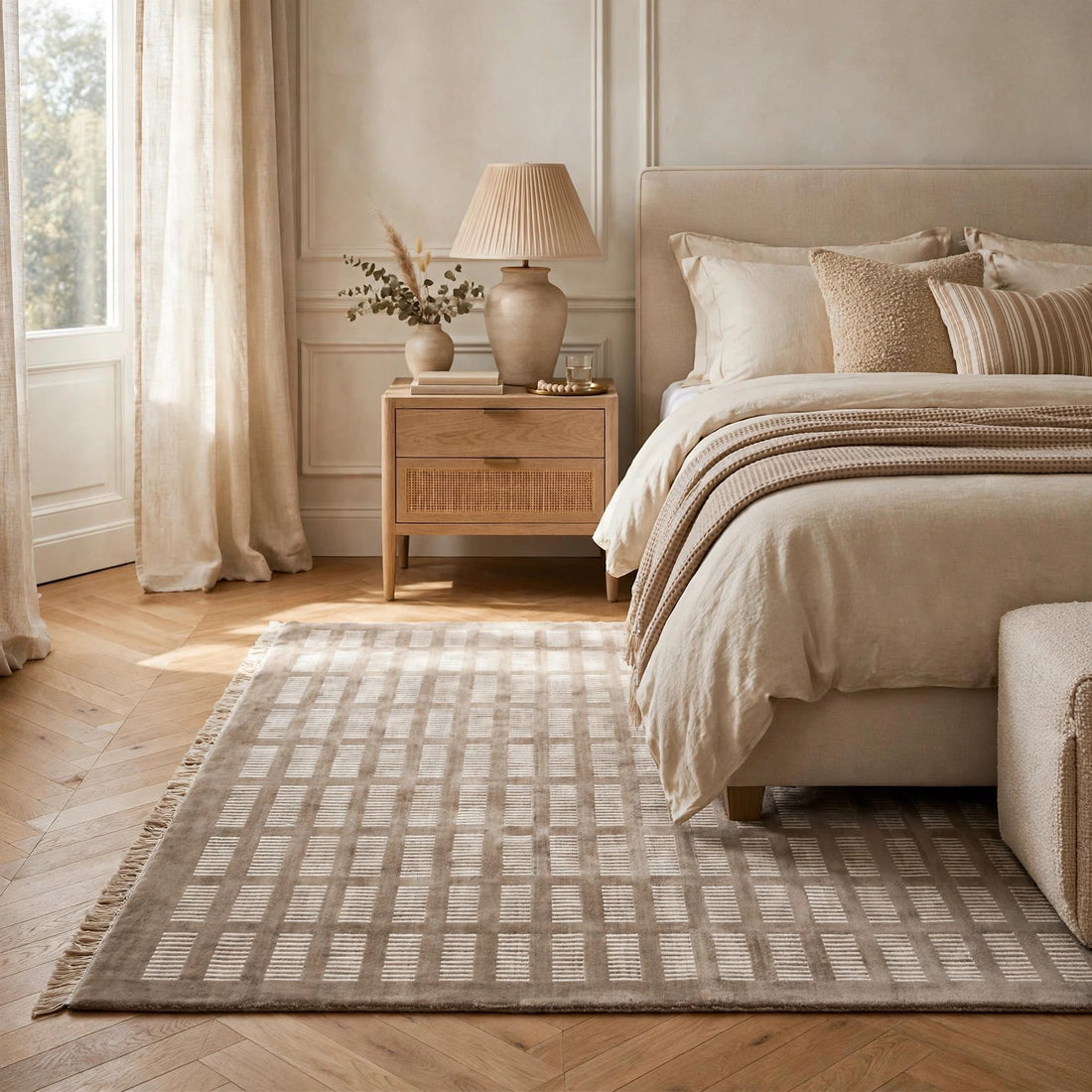 Light Brown Viscose Rug – Handmade Handloom Carpet, Bhadohi India