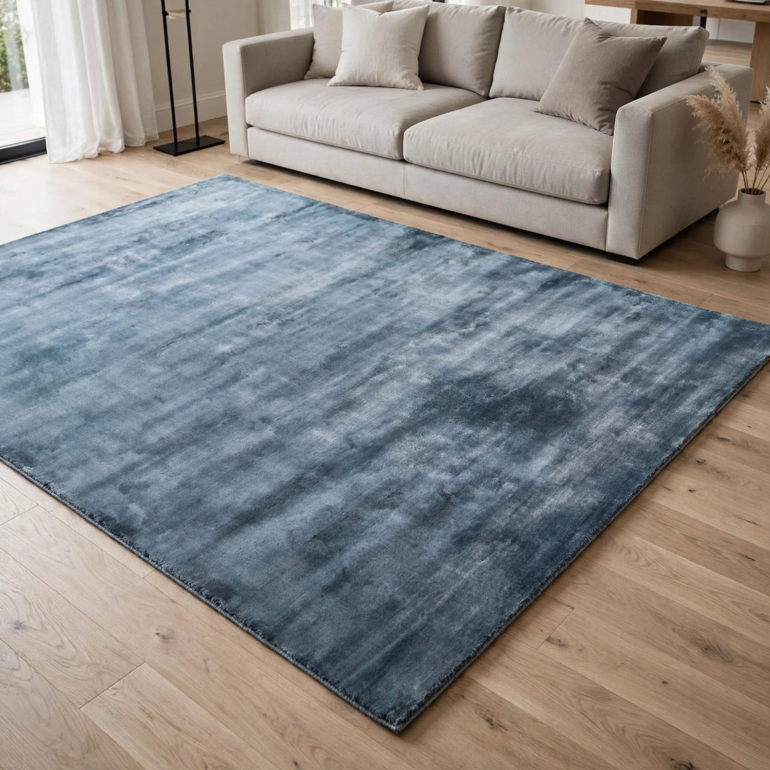 Aegean Blue Viscose Rug – Handmade Handloom Carpet, Bhadohi India