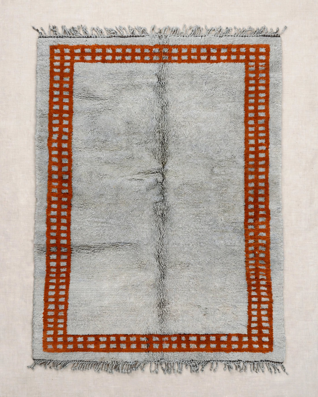 Cream Ivory Moroccan Berber Wool Rug with Sunset Orange Border, handmade in Bhadohi India – photo 2