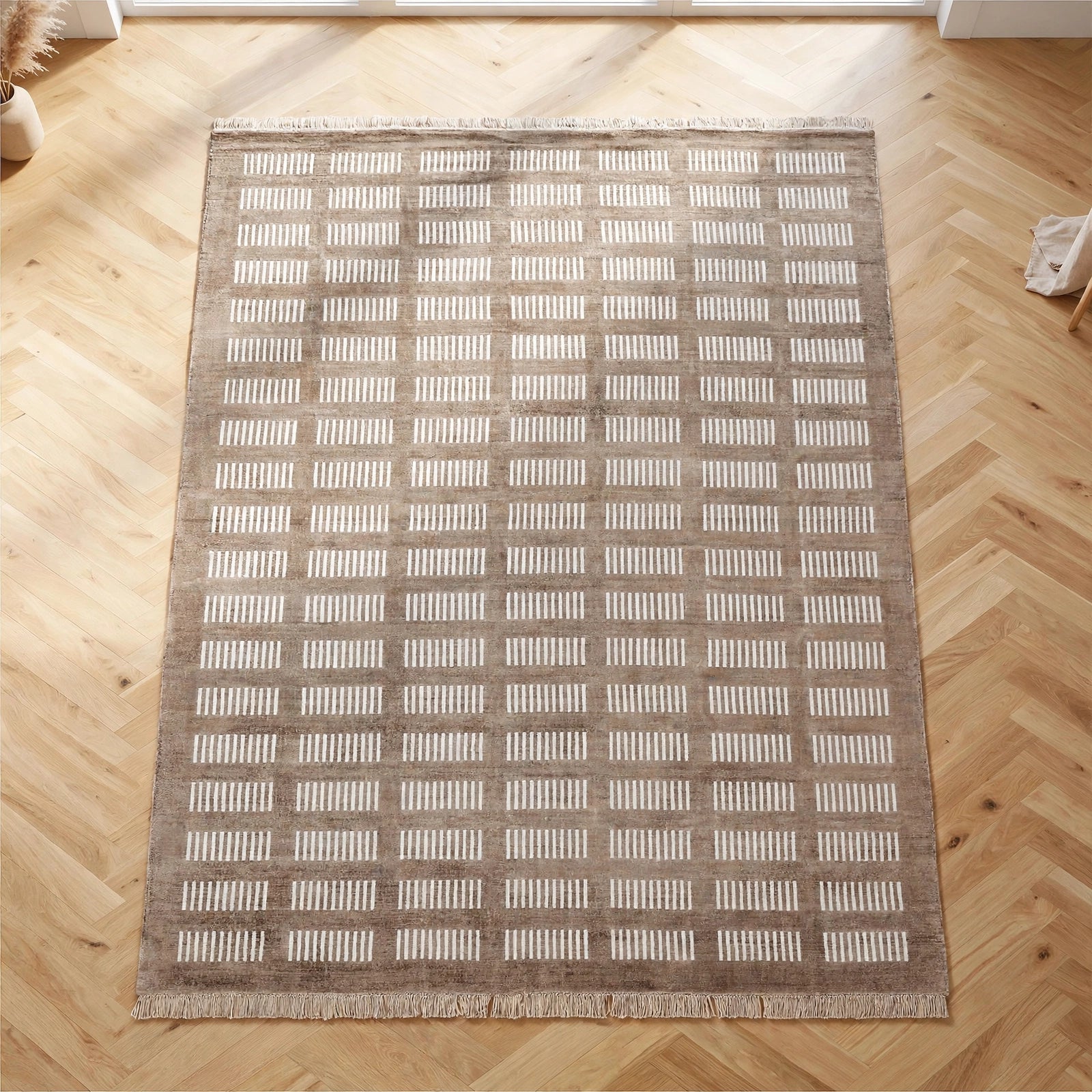 Light Brown Viscose Rug – Handmade Handloom Carpet, Bhadohi India