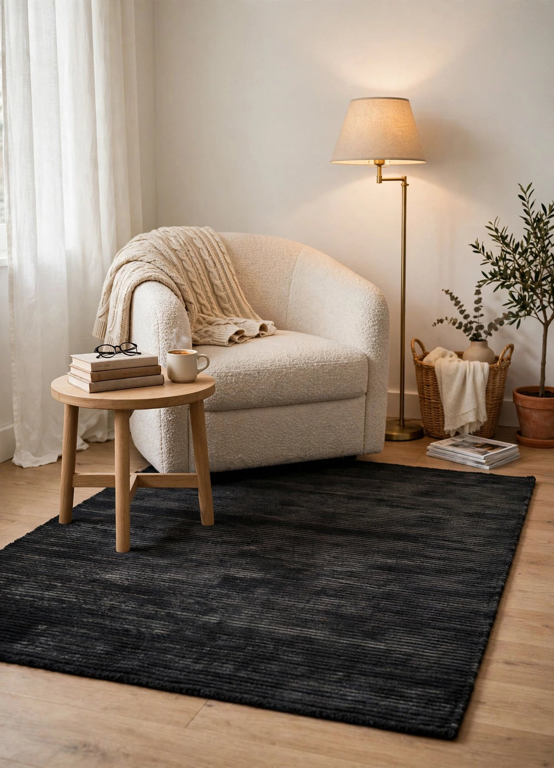 Black Viscose Rug – Handmade Handloom Carpet, Bhadohi India