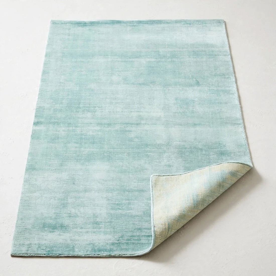 Aqua Blue Viscose Rug – Handmade Handloom Carpet, Bhadohi India