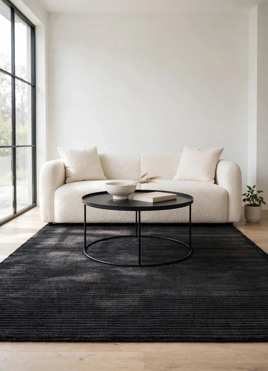 Black Viscose Rug – Handmade Handloom Carpet, Bhadohi India
