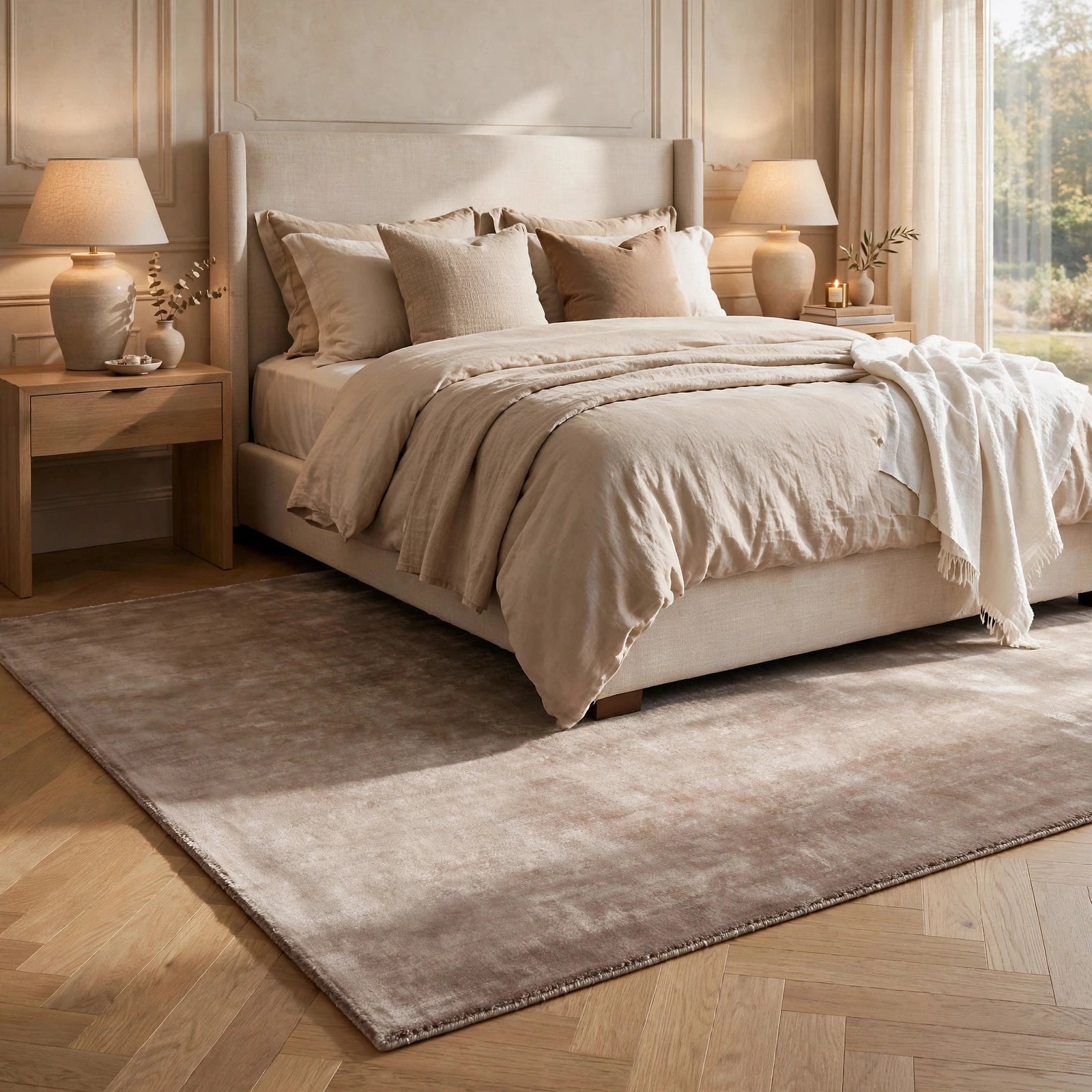 Dusty Rose Silky Viscose Rug – Handmade Silk-Look Handloom Carpet, Bhadohi India