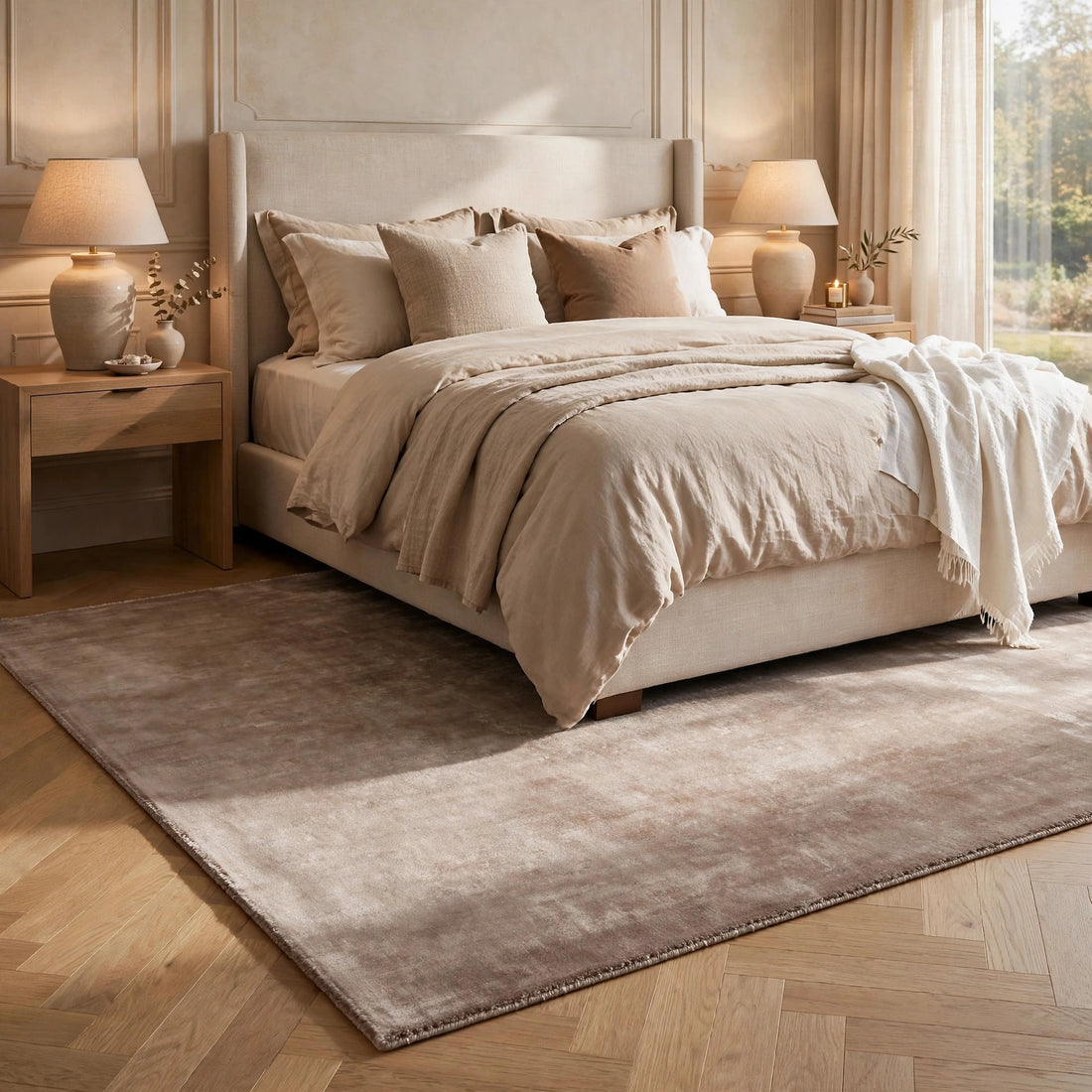 Dusty Rose Silky Viscose Rug – Handmade Silk-Look Handloom Carpet, Bhadohi India