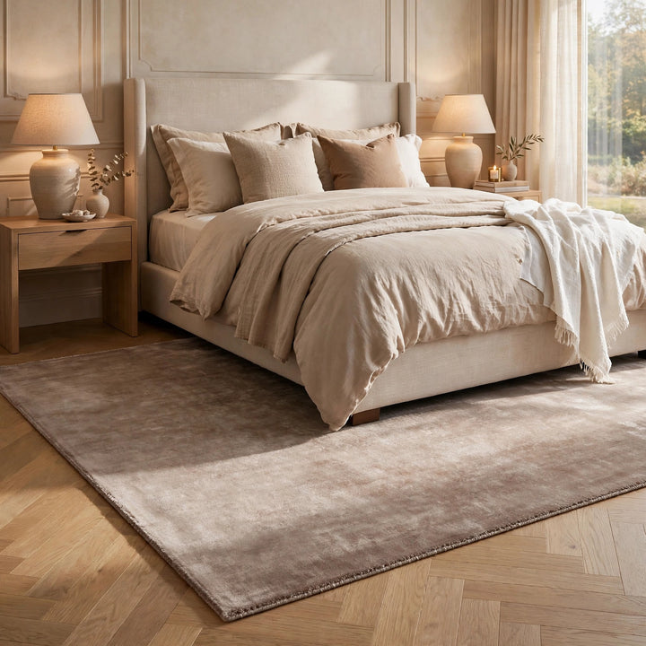 Dusty Rose Silky Viscose Rug – Handmade Silk-Look Handloom Carpet, Bhadohi India