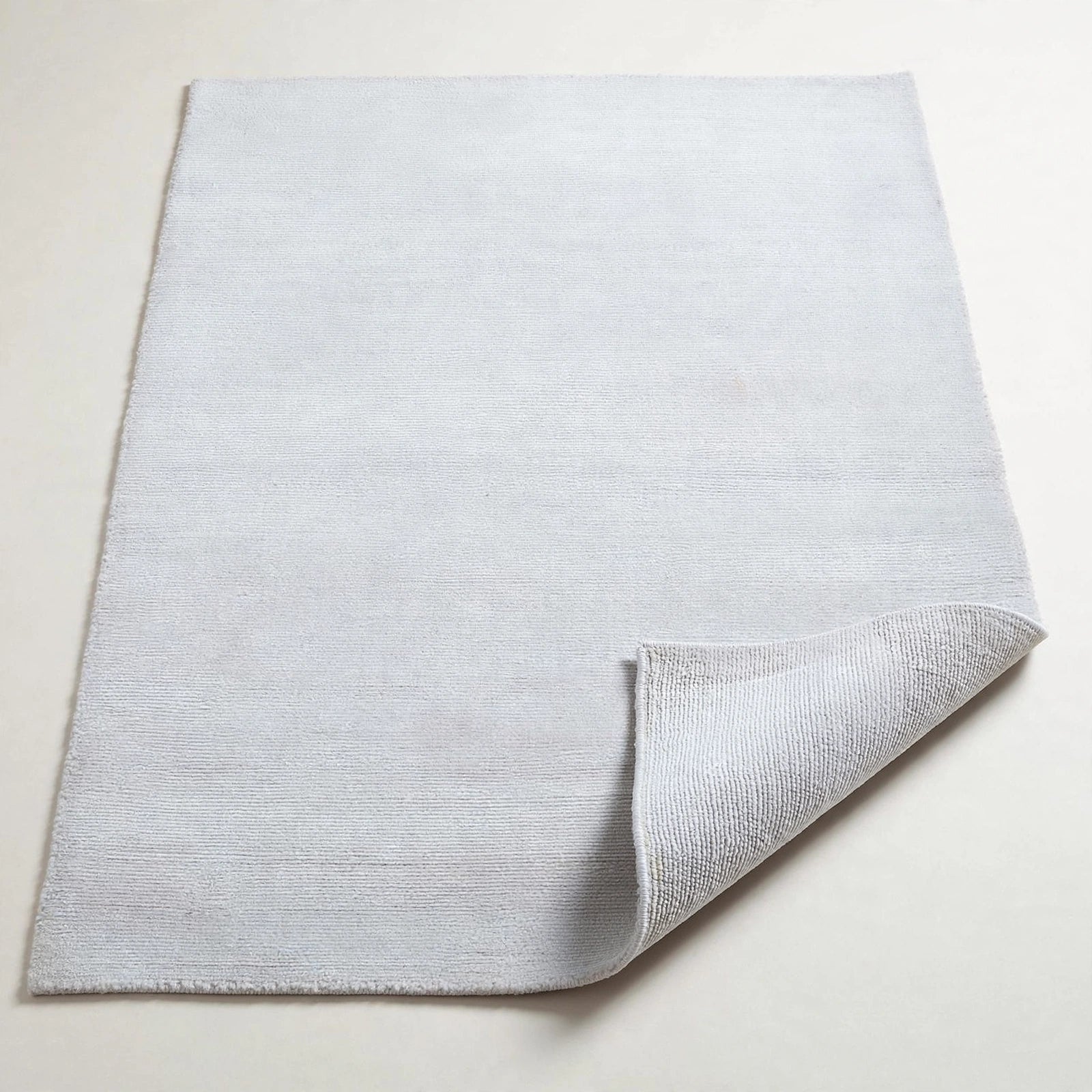 White Viscose Rug – Handmade Handloom Carpet, Bhadohi India