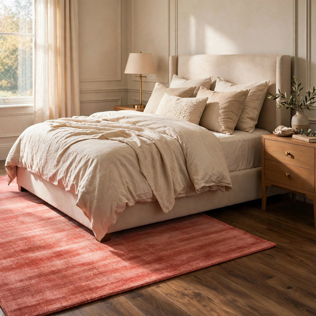 Coral Pink Silky Viscose Rug – Handmade Silk-Look Handloom Carpet, Bhadohi India