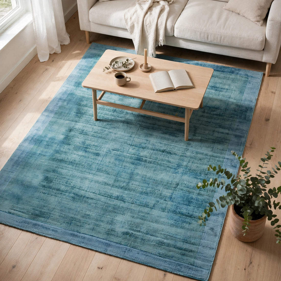 Ensign Blue Viscose Rug – Handmade Handloom Carpet, Bhadohi India