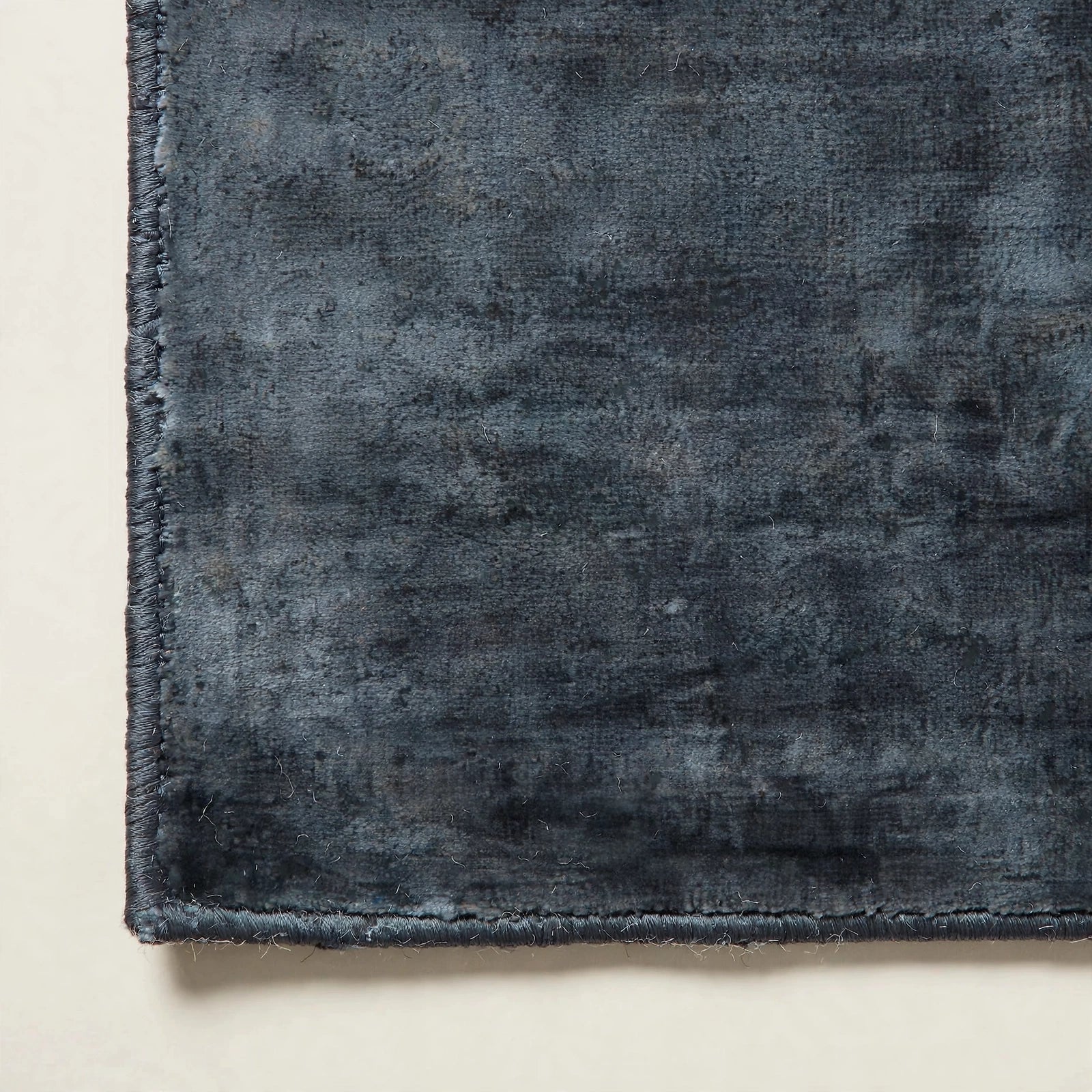 Navy Blue Viscose Rug – Handmade Handloom Carpet, Bhadohi India