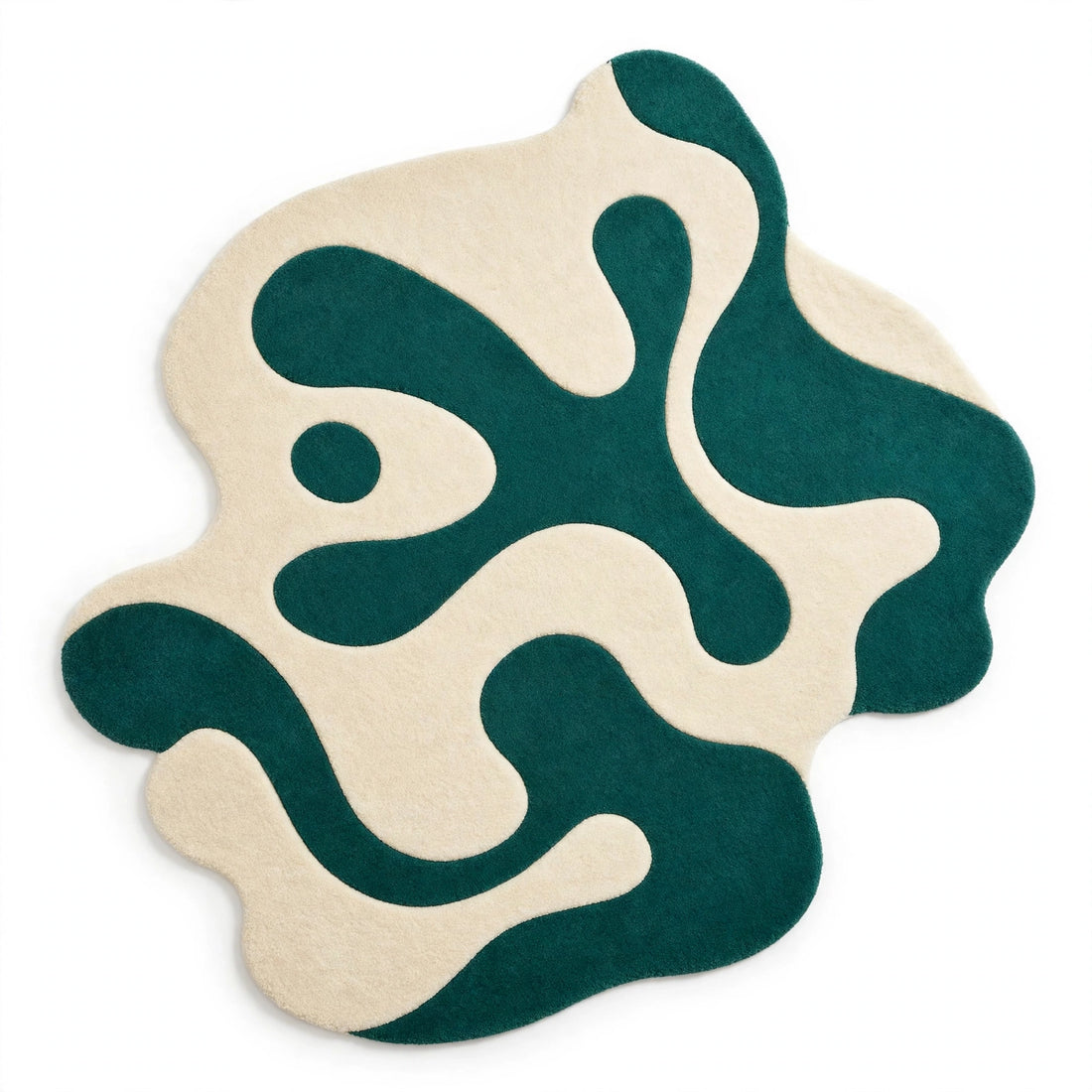 Luxury Hand-Tufted Green Abstract Amoeba Rug – Modern Irregular Wavy Cut-Pile Area Carpet