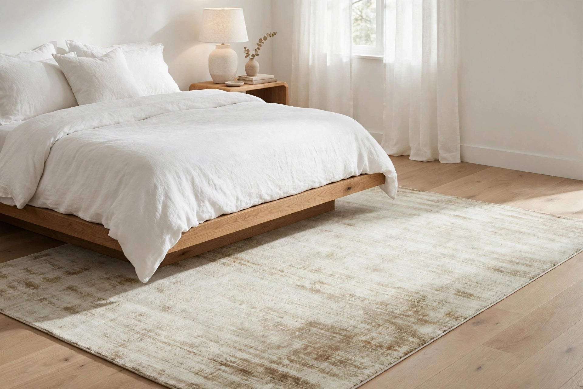 Beige and Brown Viscose Rug – Handmade Handloom Carpet, Bhadohi India