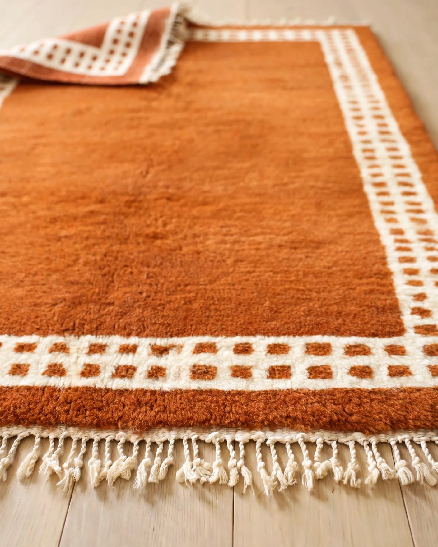 Warm Terracotta Rust Orange Moroccan Berber Wool Rug, handmade in Bhadohi India – photo 4