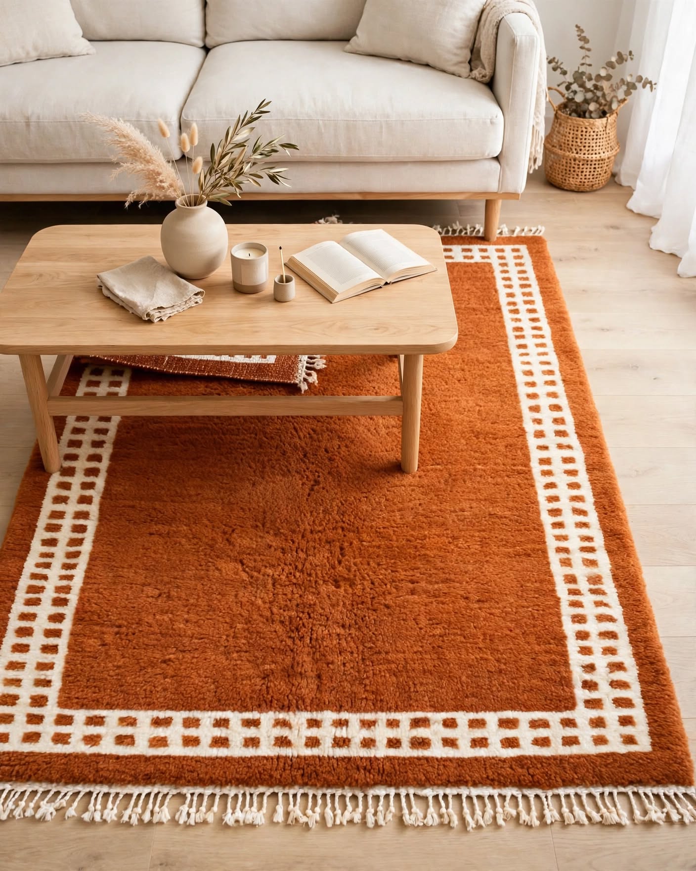 Warm Terracotta Rust Orange Moroccan Berber Wool Rug, handmade in Bhadohi India – photo 1