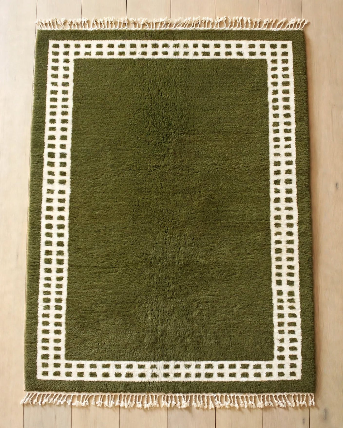 Earthy Sage Olive Green Moroccan Berber Wool Rug, handmade in Bhadohi India – photo 4