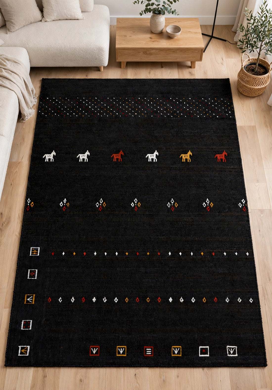 Jet Black Gabbeh Rug