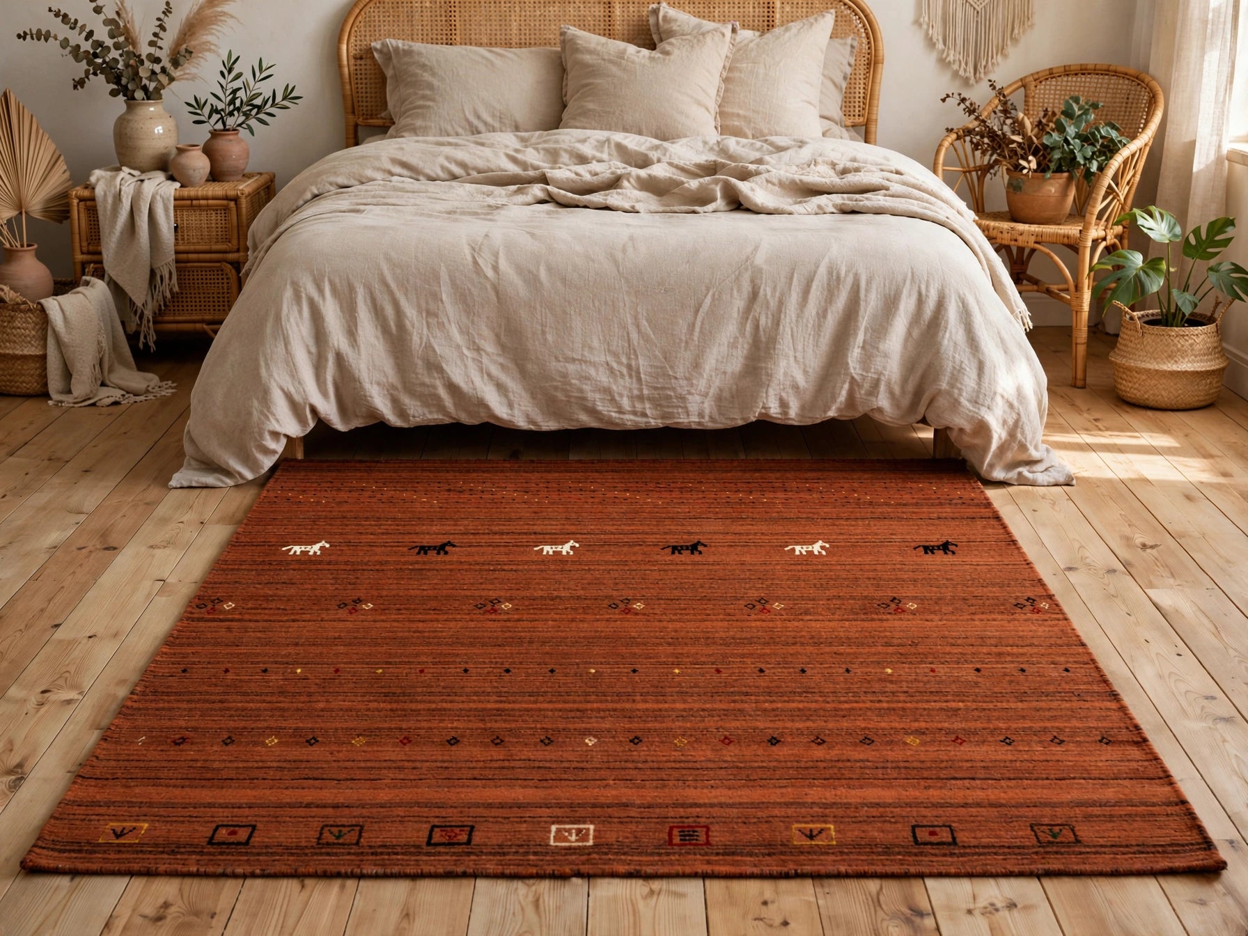 Rust Rug Horse Motifs