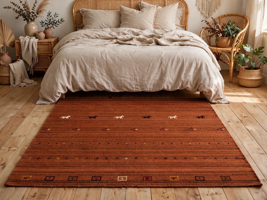 Rust Rug Horse Motifs