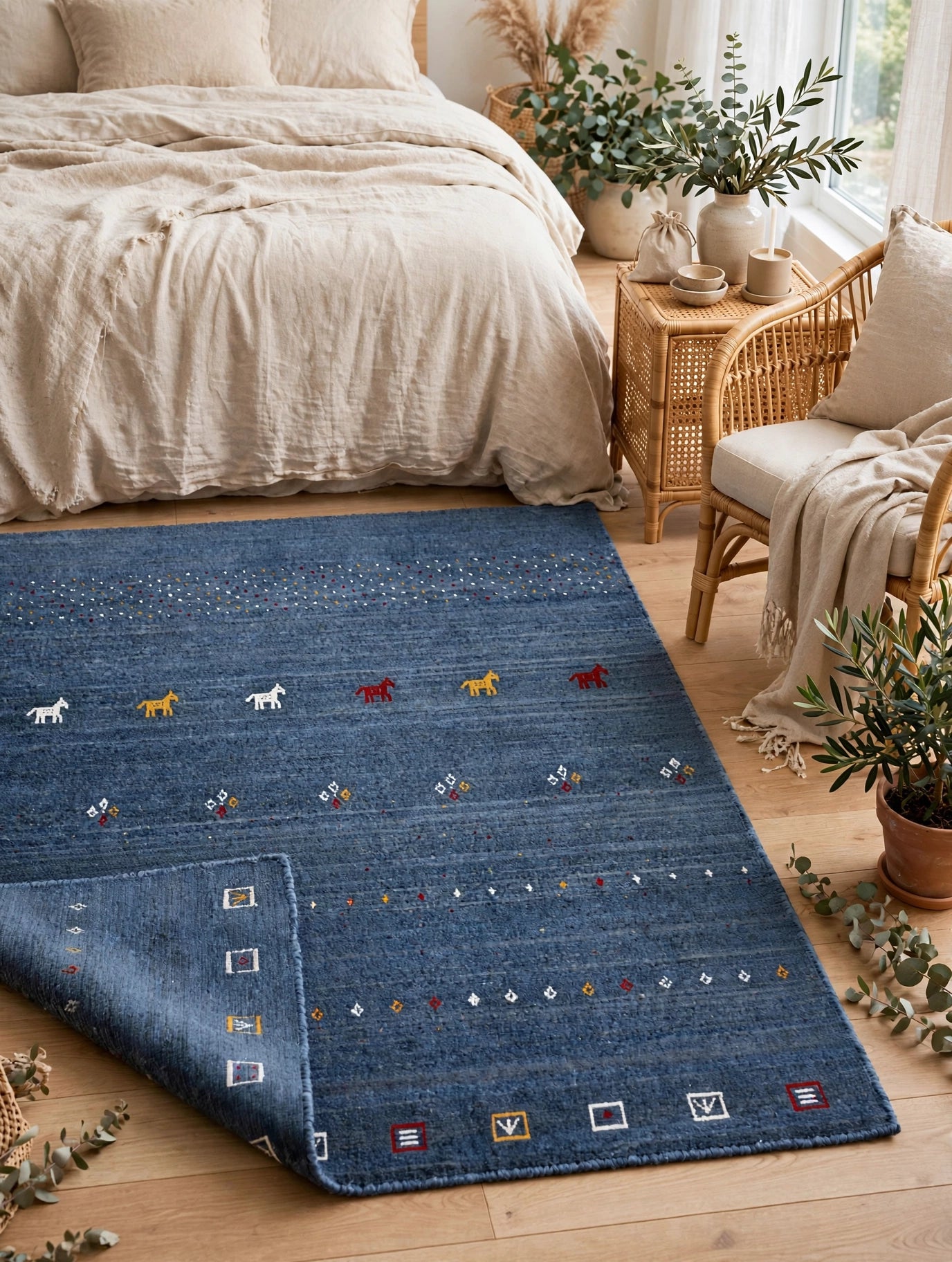 Slate Blue Gabbeh Rug Flat Lay