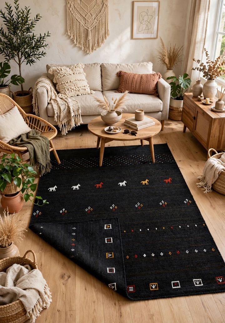 Jet Black Gabbeh Rug